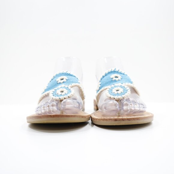 Jack Rogers Palm Beach Blue & Cream Canvas Flat Thong Sandals - 10 - Picture 2 of 7